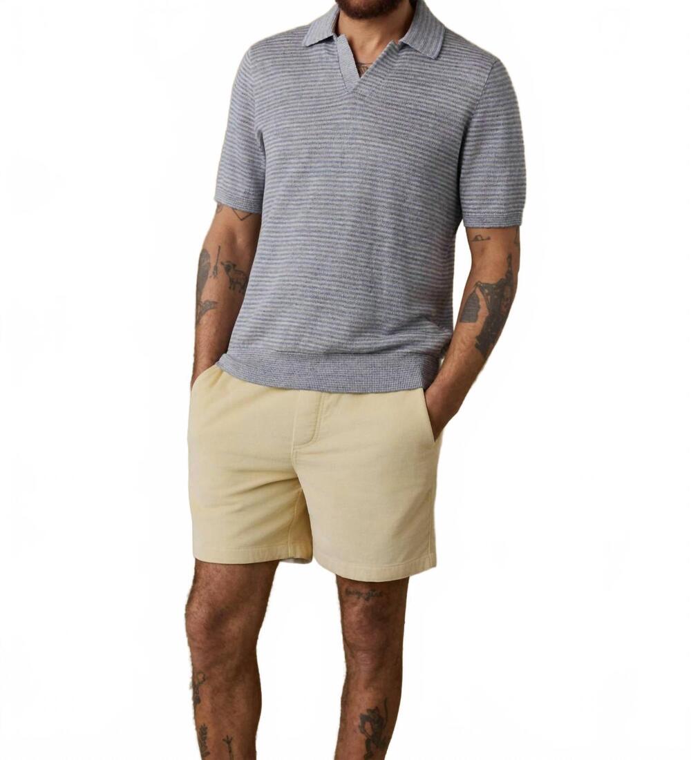 NEW FAHERTY short sleeve sweater polo in shore rock stripe